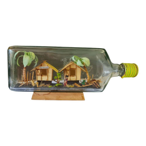 Vintage Bottle Whimsy, Philippine Souvenir, Folk Art Diorama in a Bottle