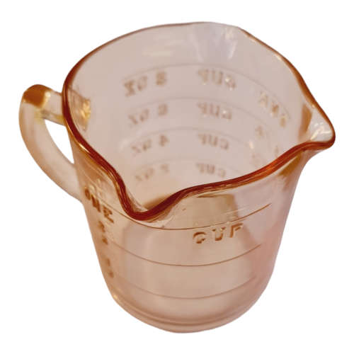 HAZEL ATLAS Vintage Pink Depression Glass Triple Spout Measuring Cup 8oz Pitcher
