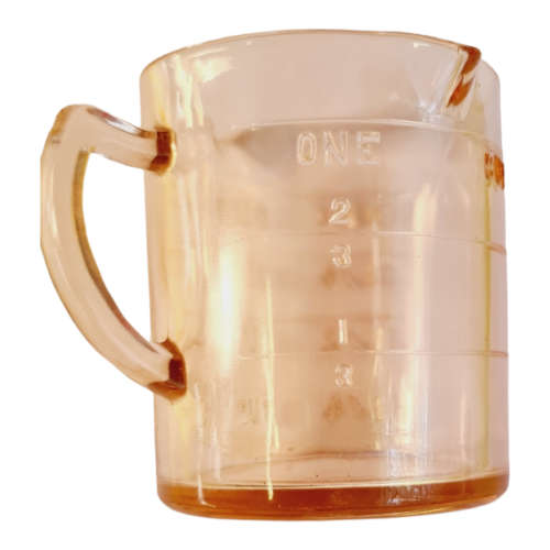HAZEL ATLAS Vintage Pink Depression Glass Triple Spout Measuring Cup 8oz Pitcher