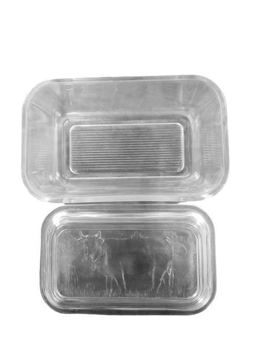 Vintage Glass Arcoroc France Cow Decorated Butter Dish  