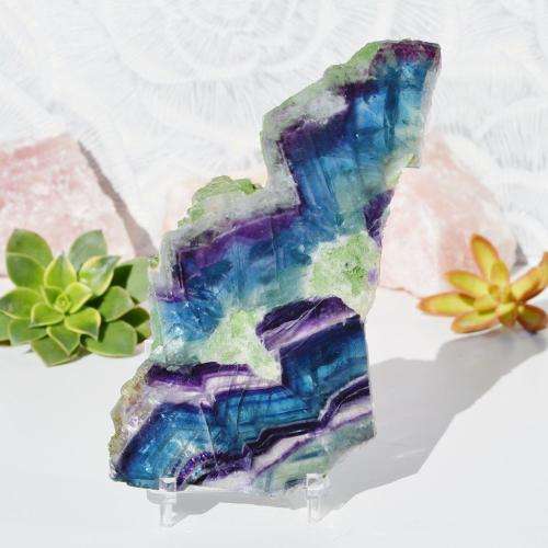 Purple and Green Rainbow Fluorite Slice