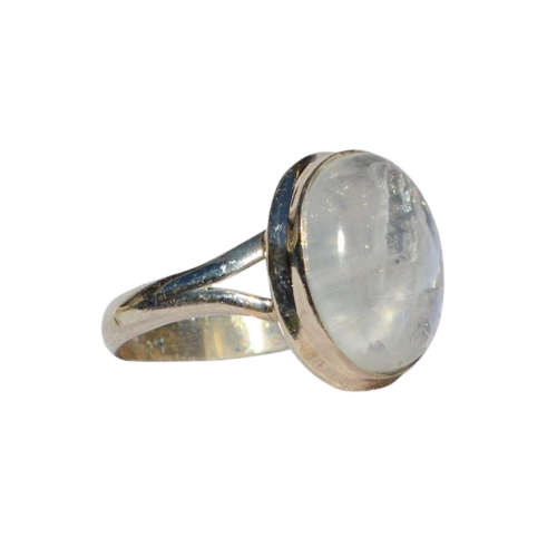 Medium Oval Rainbow Moonstone Sterling Silver Ring