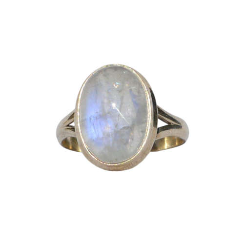 Medium Oval Rainbow Moonstone Sterling Silver Ring