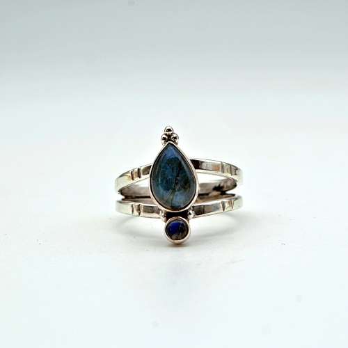 Twin Gemstone Sterling Silver Ring