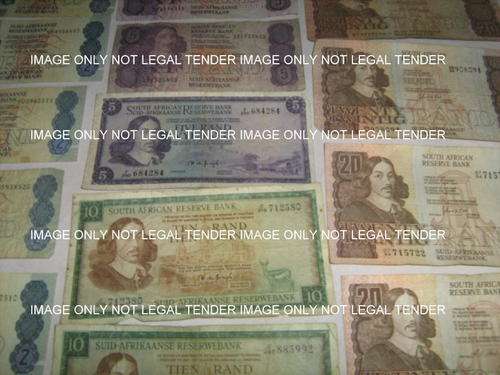 42 old south african bank notes R1,R2,R5,R10+R20