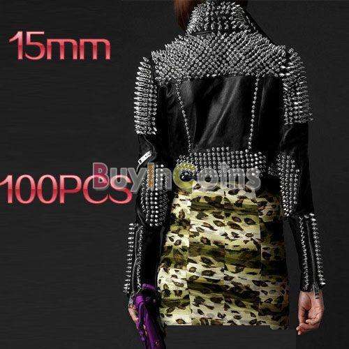 100PCS 15mm Metal Cone Screwback Spikes Stud Punk Bracelet Leather Bag Cloth