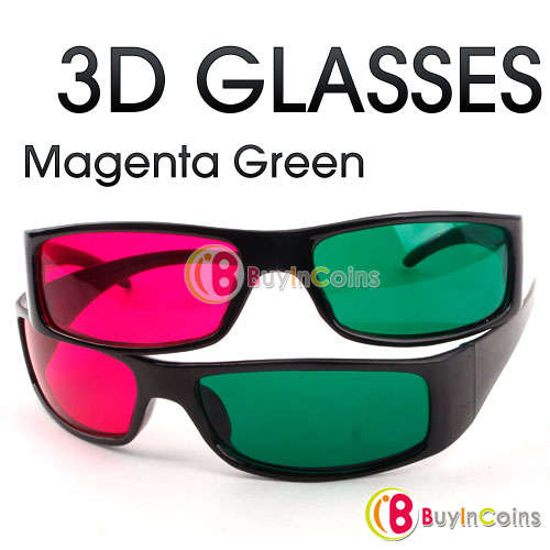 Magenta Green Cyan Plastic 3 D Dimensional 3D Glasses