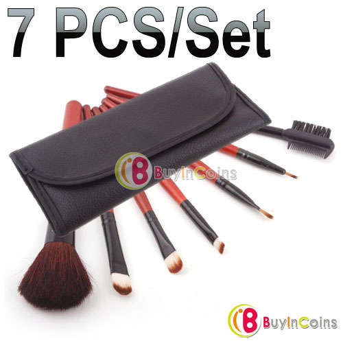 7 Makeup Brush Set Eyeshadow Blush Lip Gloss Pen Case