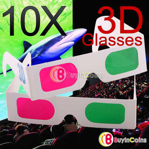 10 Pairs Magenta Green Cyan 3D Glasses 3 D Dimensional