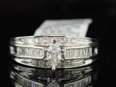 Ladies 14K White Gold Marquise,Round&Baguette cut diamond engagement ring