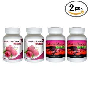 Raspberry Ketone Burn (2 Bottles) & African Mango (2 Bottles) Duo Fat Burning Supplements