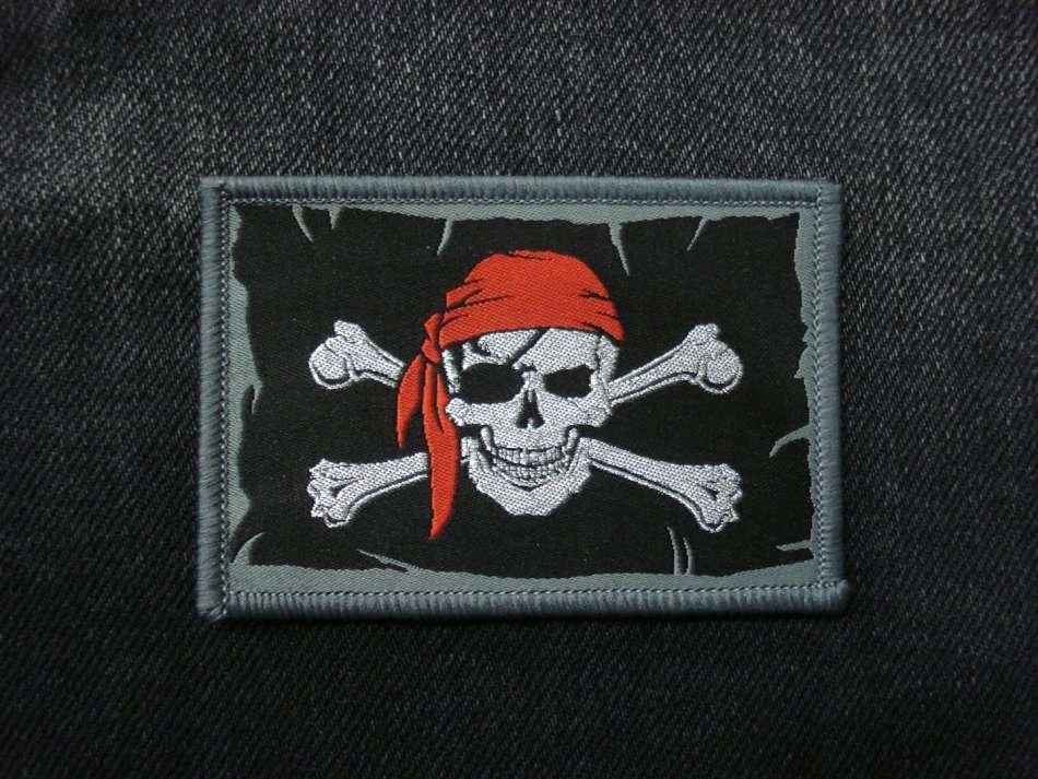 Pirate Skull with Red Scarf Woven Patch Sew On