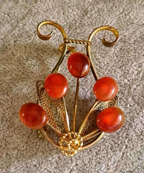 Vintage 100% Natural Carnelian Brooch and Bracelet