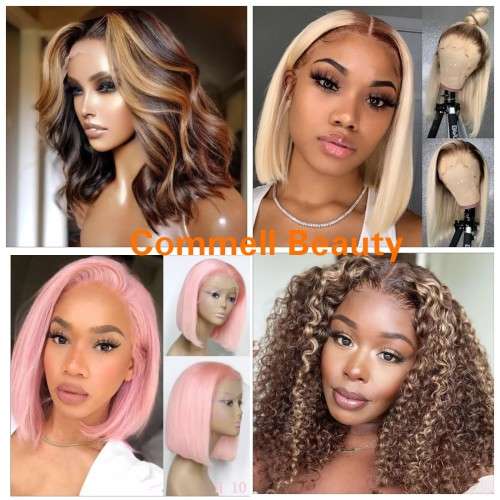 Peruvian Hair Wig 13x4 lace Frontal Tpart Pink 12inch Bob. Grade 12A