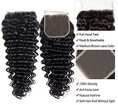 Peruvian Hair 3 Bundles and 4x4 3 way lace closure 20inch , Deep curly. 12A