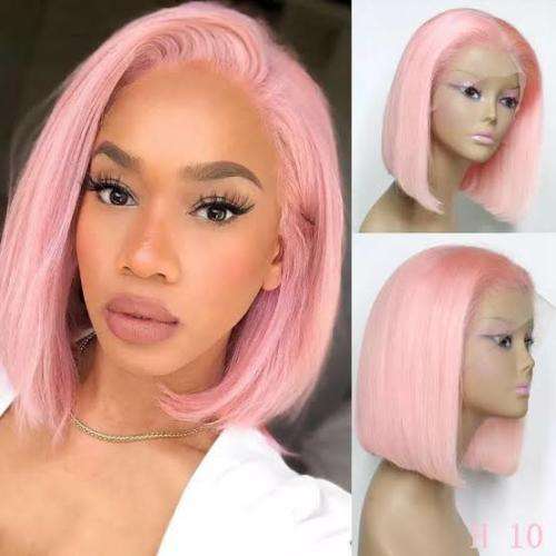 Peruvian Hair Wig 13x4 lace Frontal Tpart Pink 12inch Bob. Grade 12A