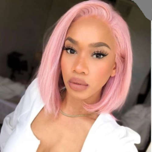 Peruvian Hair Wig 13x4 lace Frontal Tpart Pink 12inch Bob. Grade 12A
