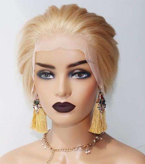 Ear to ear 13x4 lace Frontal Hair Wig Peruvian Blonde Pixie cut. Grade 12A