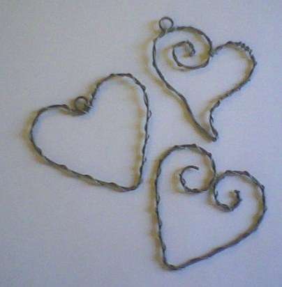 Cutest set of 3 hearts - handmade from wire.