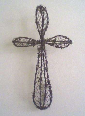 Rustic wire with mesh designer cross - lovely!