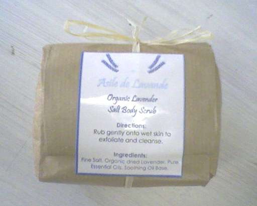Pure organic Lavender Salt Body Scrub in country-style packaging - great gift!