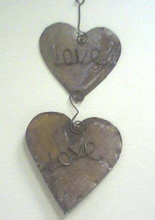 Double Tin Heart with wire word - lovely item!