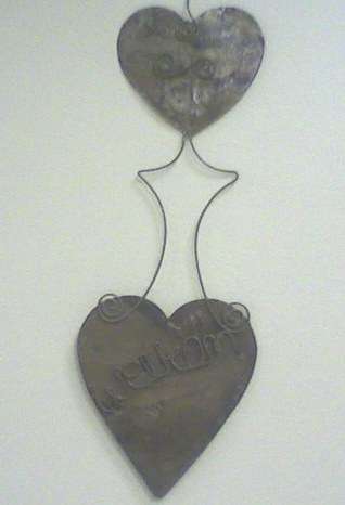 Double Tin Heart with wire word - lovely item!