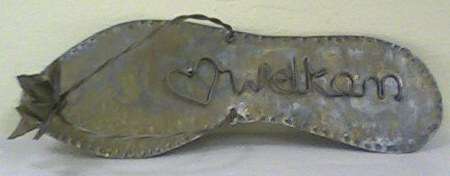 Cheeky tin shoe with wire word detail - beautiful at your entrance.