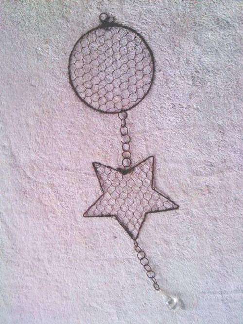 Dangling Star and moon with crystal bead at bottom - hang anywhere!