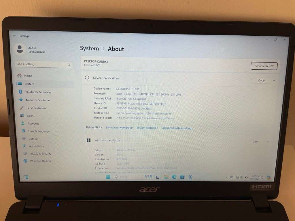 ACER Extensa 15 INTEL i5 10TH GEN 500GB SSD 8GB RAM