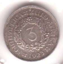 80 % SILVER =RARE## KEY-DATE-First year of issue-1923 -3 PENCE " Zuid-Africa"