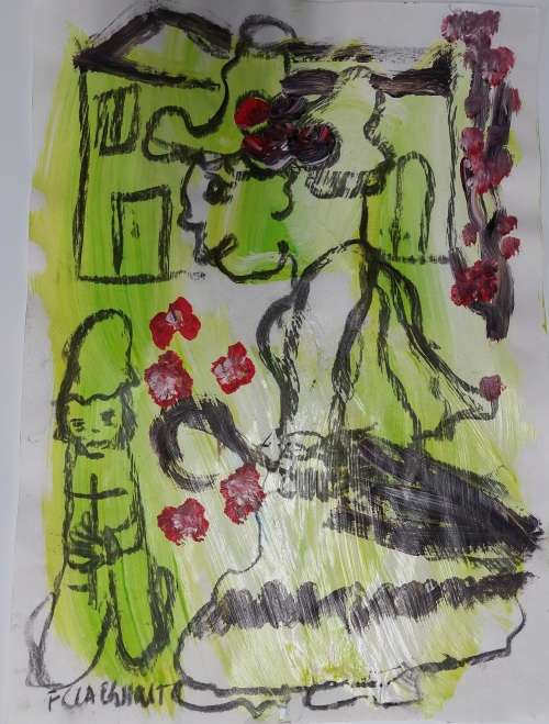 Frans Claerhout - Donkey - Mixed media on paper 42cm x 30cm with COA