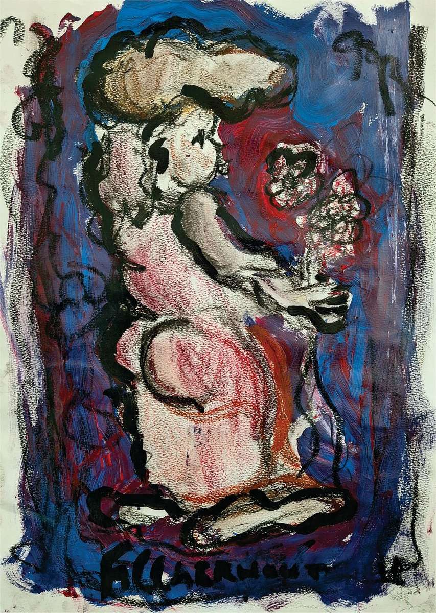 Frans Claerhout - LARGE Mixed Media on paper - Signed on back in pen