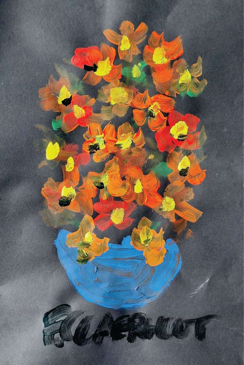 Frans Claerhout - Flowers - Signed on back in pencil - 64cm x 45cm Acrylic on paper.