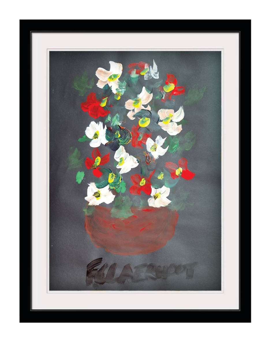 Frans Claerhout - Flowers - Signed on back in pencil - 64cm x 45cm Acrylic on paper.