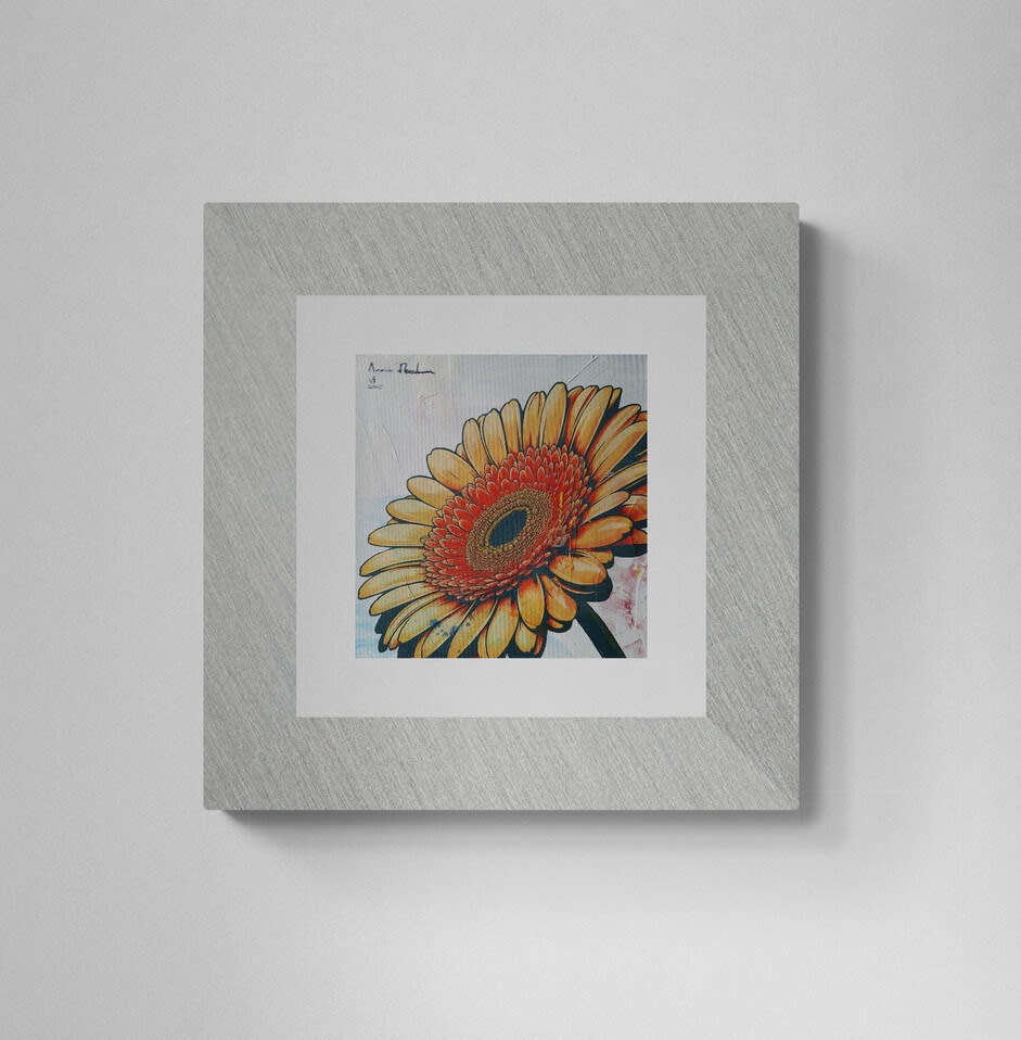 Anna Ibrahim - Gerbera Daisies / 25cm x 25cm Mixed media, signed and dated marked 3/3