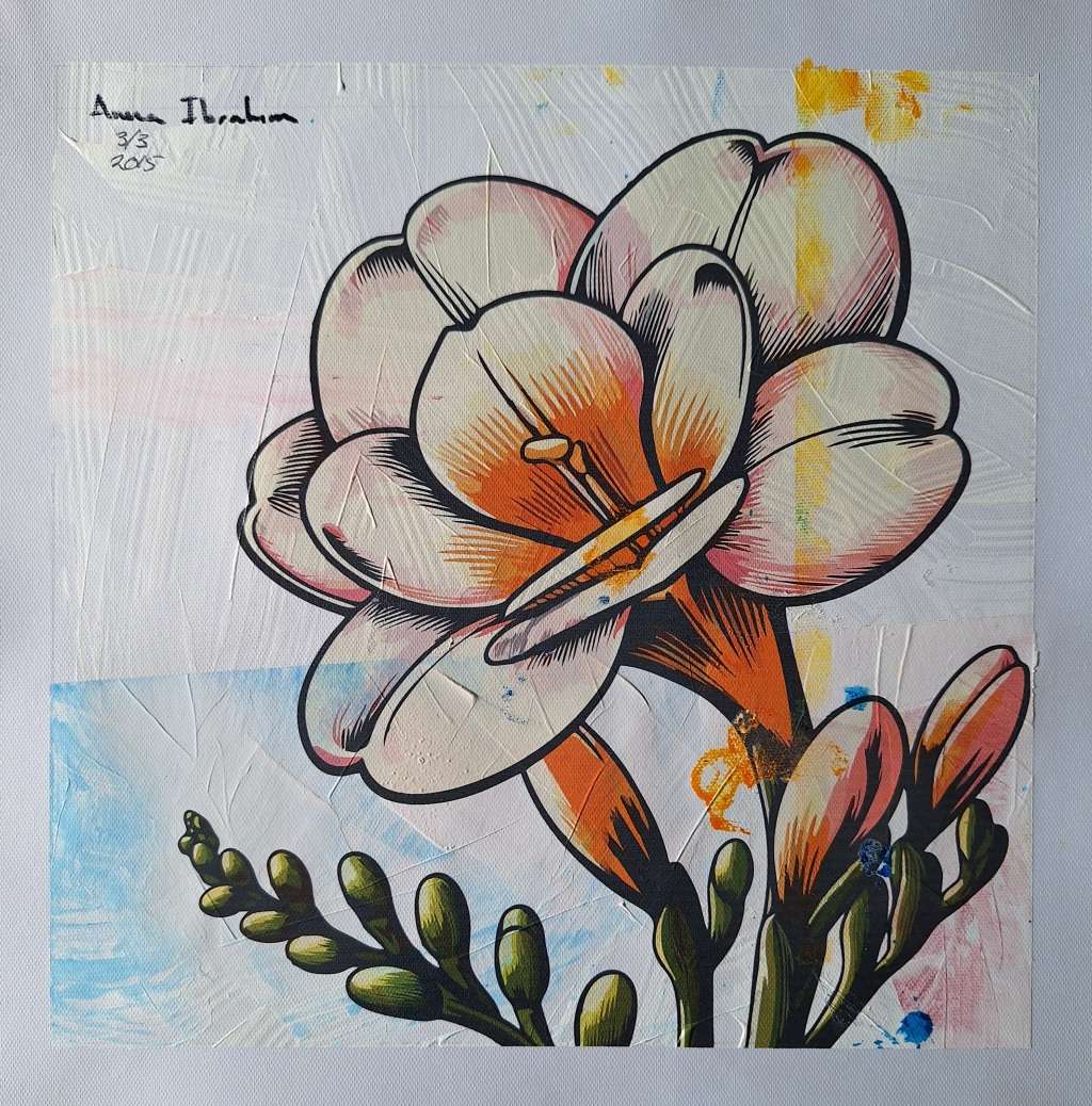 Anna Ibrahim - Joan Evans / 25cm x 25cm Mixed media, signed and dated marked 1/3