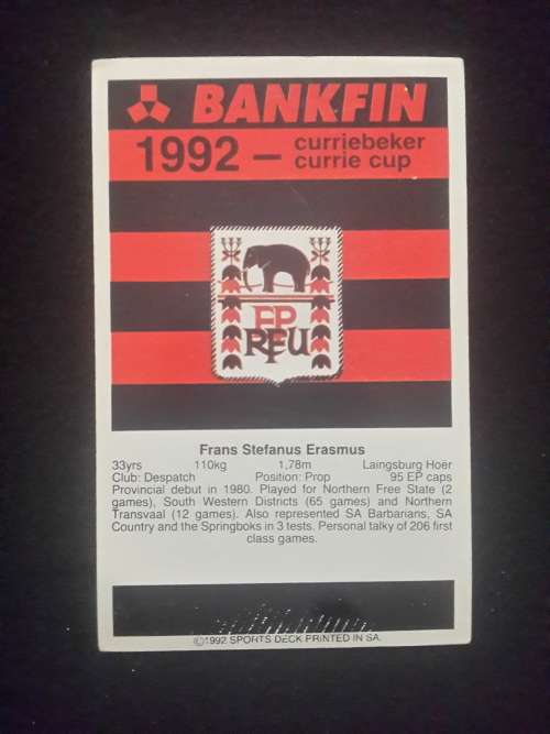 1992 Sports Deck Trading Card # 122 Frans Erasmus
