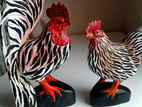Wood carved Roosters Pair