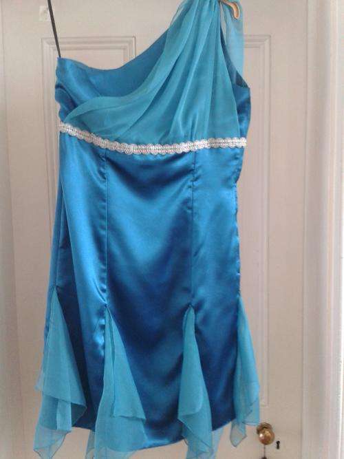 Teal blue one shoulder dress