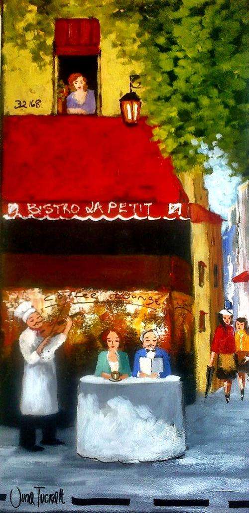 French Bistro with violin player *** JUNE TUCKETT *** 30 x 60 cm