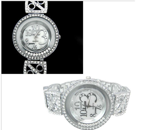 WHITE TOPAZ BANGLE CLOCK QUARTZ WATCH LADY JEWELRY GIFT