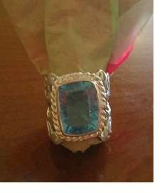 Stunning Sea Blue Kunitze .925 silver Ring Size 8