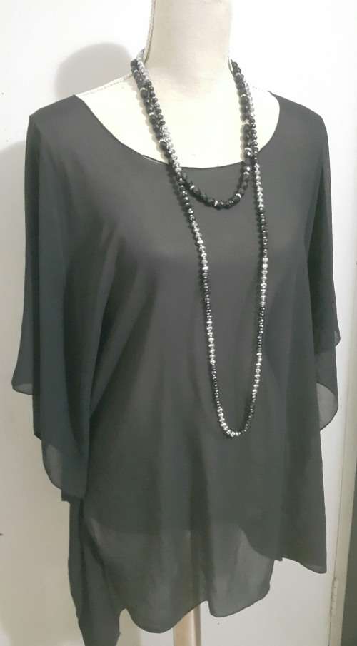 Elegant black caftan style top by VL / size 38-40-42