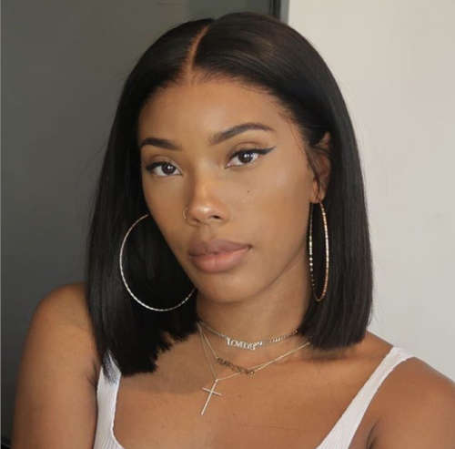 Human Hair Investment WIG / 200% Extra Thick Brazilian Straight Bob - Black 12` length