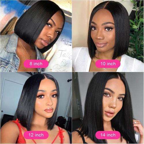 Human Hair Investment WIG / 200% Extra Thick Brazilian Straight Bob - Black 12` length