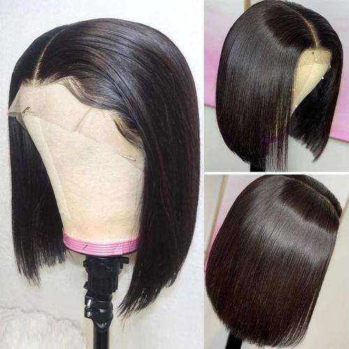 Human Hair Investment WIG / 200% Extra Thick Brazilian Straight Bob - Black 12` length