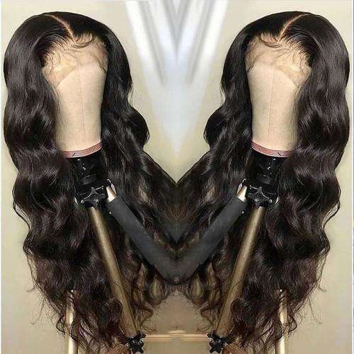 Human Hair Investment WIG / 200% Extra Thick / Black Long Remi Brazilian Body Wave / 20` length