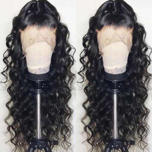Human Hair Investment WIG / 200% Extra Thick / Black Natural Loose Wave Brazilian / 24` length