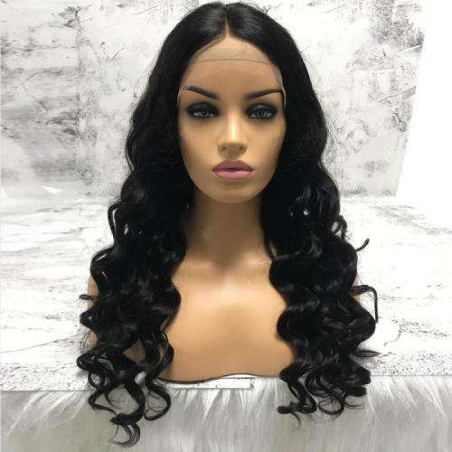 Human Hair Investment WIG / 200% Extra Thick / Black Natural Loose Wave Brazilian / 24` length